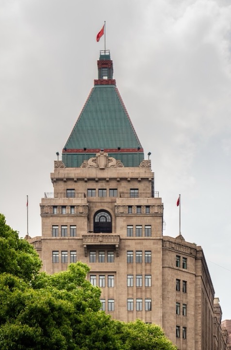 The Fairmont Peace Hotel tower on the Bund